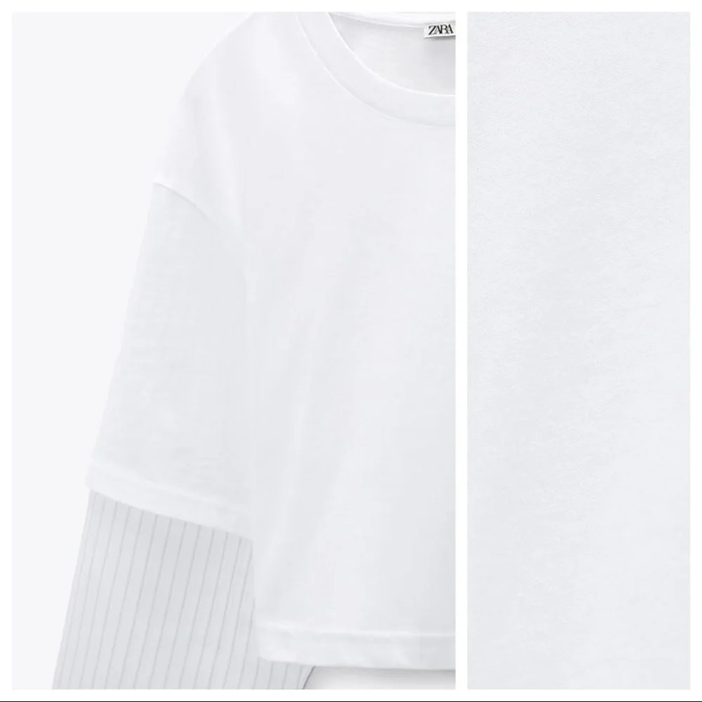 NWT. Zara White Contrast Striped Cropped T-Shirt. Size L. - Picture 3 of 9